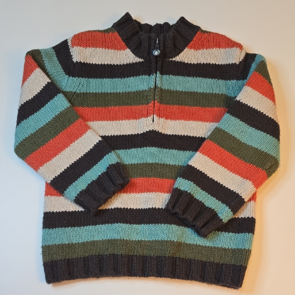 Janie and Jack Striped Half-Zip Sweater in Coral, Teal, Olive, Cream & Charcoal